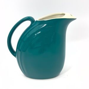 Vintage Hall Pottery Nora Pitcher Teal Glaze Tilted Ball Ice Lip MCM Retro Mod